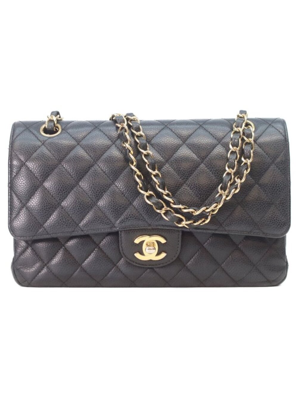 Chanel Black Caviar Gold Quilted 25 Shoulder Bag